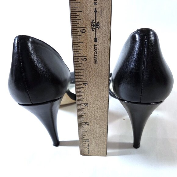 Enzo Angiolini Black & White Leather Open Toe Heels Size 8 - Picture 3 of 4